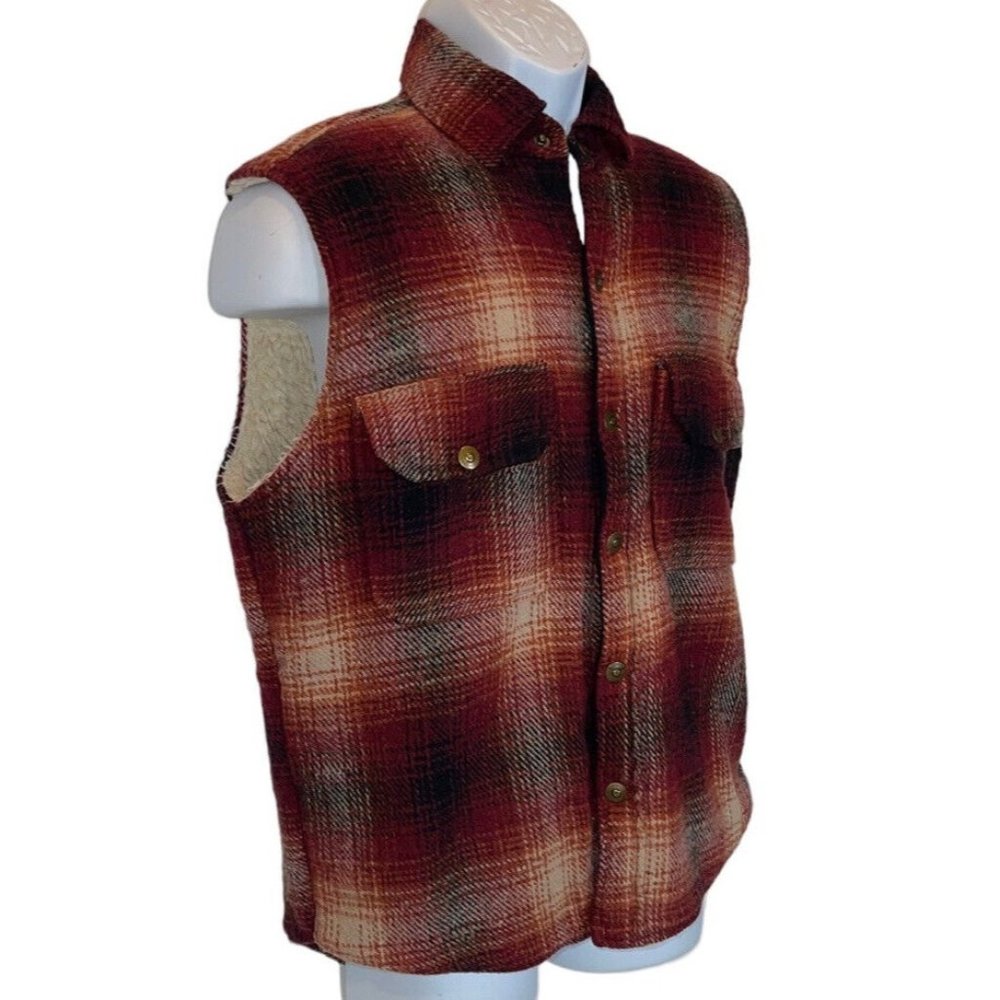 Vintage Aqualung Men's Western Cowboy Plaid Wool Blend Faux Fur Vest Small S